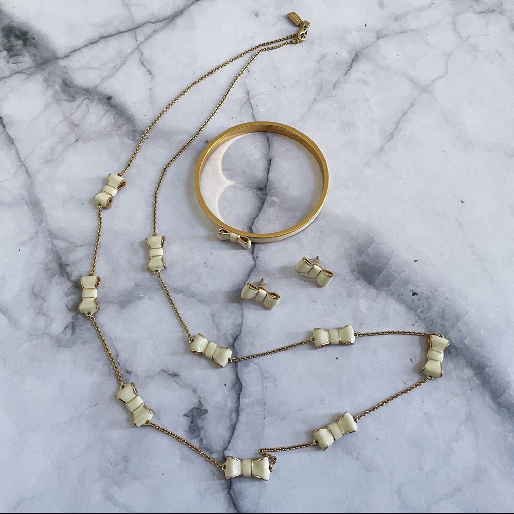 kate spade gold cream Take a Bow jewelry set